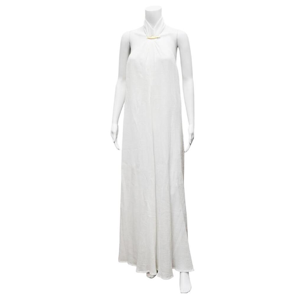 Rangel White Cotton Gauze Sleeveless Halter Open Back Maxi Dress Size M